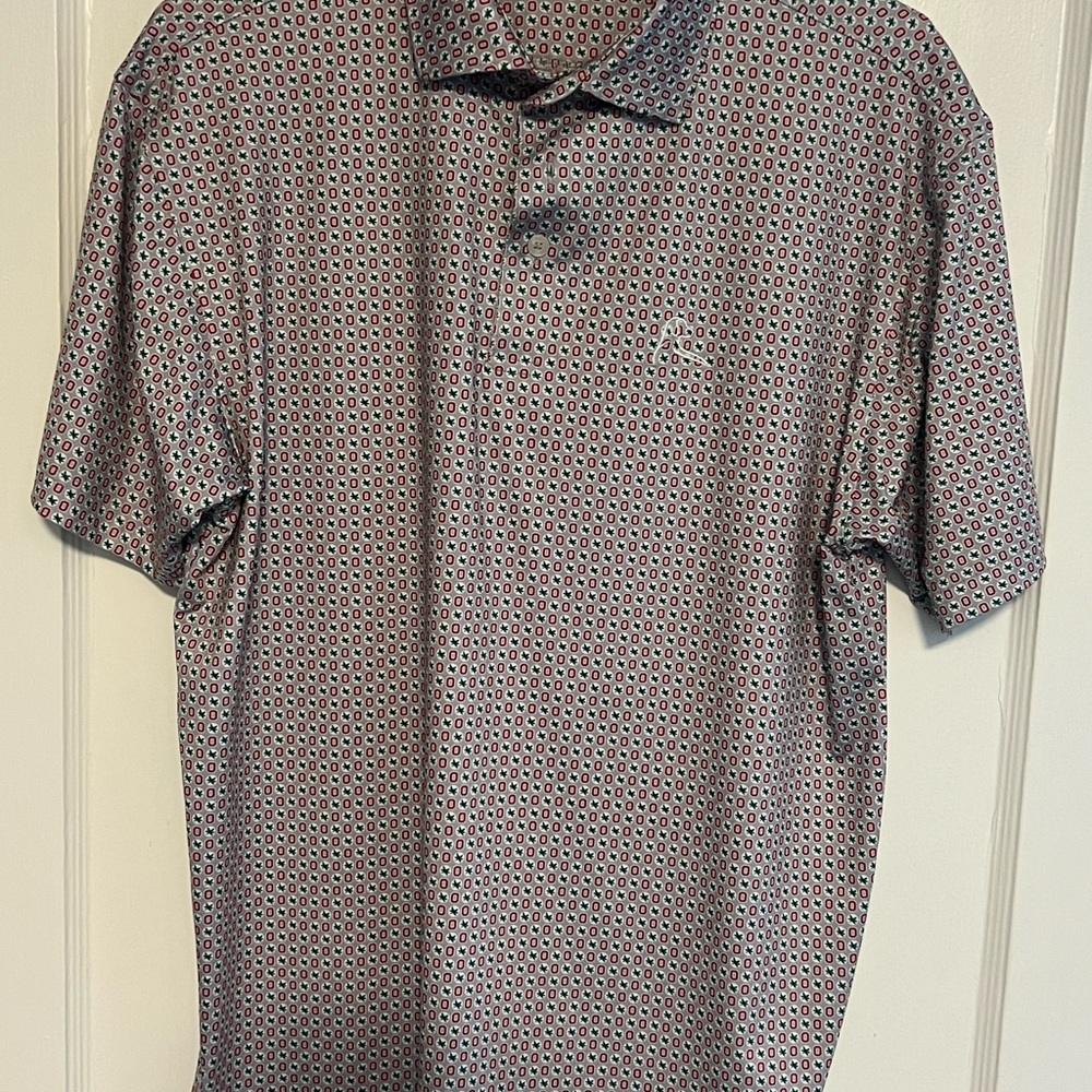 Rhoback Men's Polo Shirt - Red and Blue Pattern Medium Ohio State